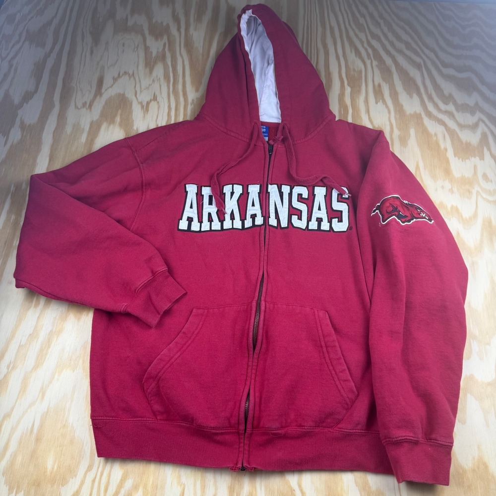 Campus Heritage Arkansas Razorbacks Red Full Zip Hoodie Sweatshirt Mens L